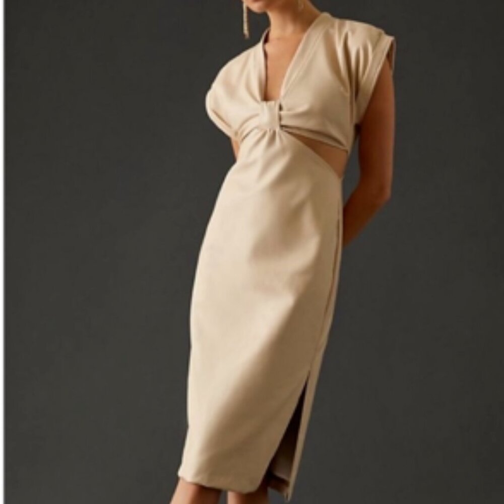 Anthropologie Neutral Beige Midi Dress with Front Cutout